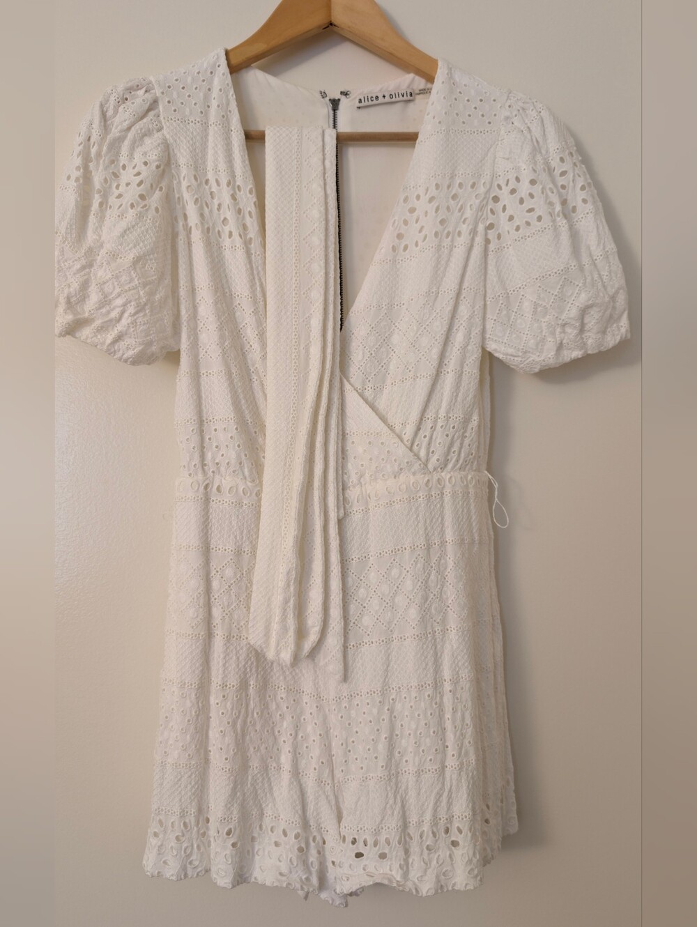 White Eyelet V-Neck Romper with Tie Waist